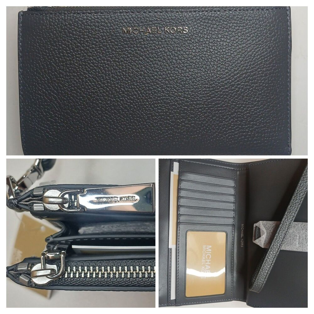 Michael Kors Jet Set Travel Continental Leather Wristlet Wallet Slate Gray NWT